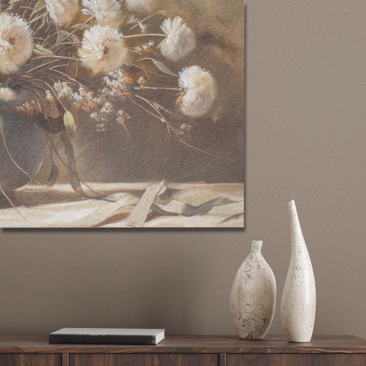 AKUSTIKBILD Blumen - Vase - Stilleben - Beige Gemälde 80x60 cm - Creme, Kunststoff (80/60/0.9cm) - MuchoWow