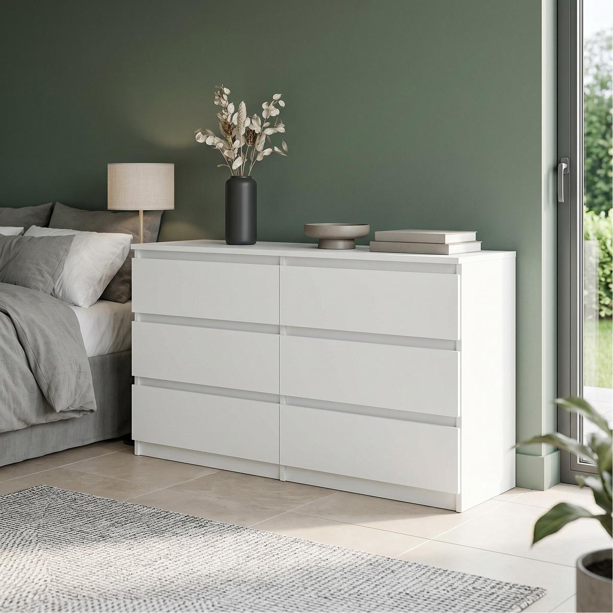 KOMMODE NUDO 138,5/78,5/39cm mit 6 Schubladen Türen Weiß - Weiß, Holzwerkstoff (138.5/78.5/39cm) - MASSENO