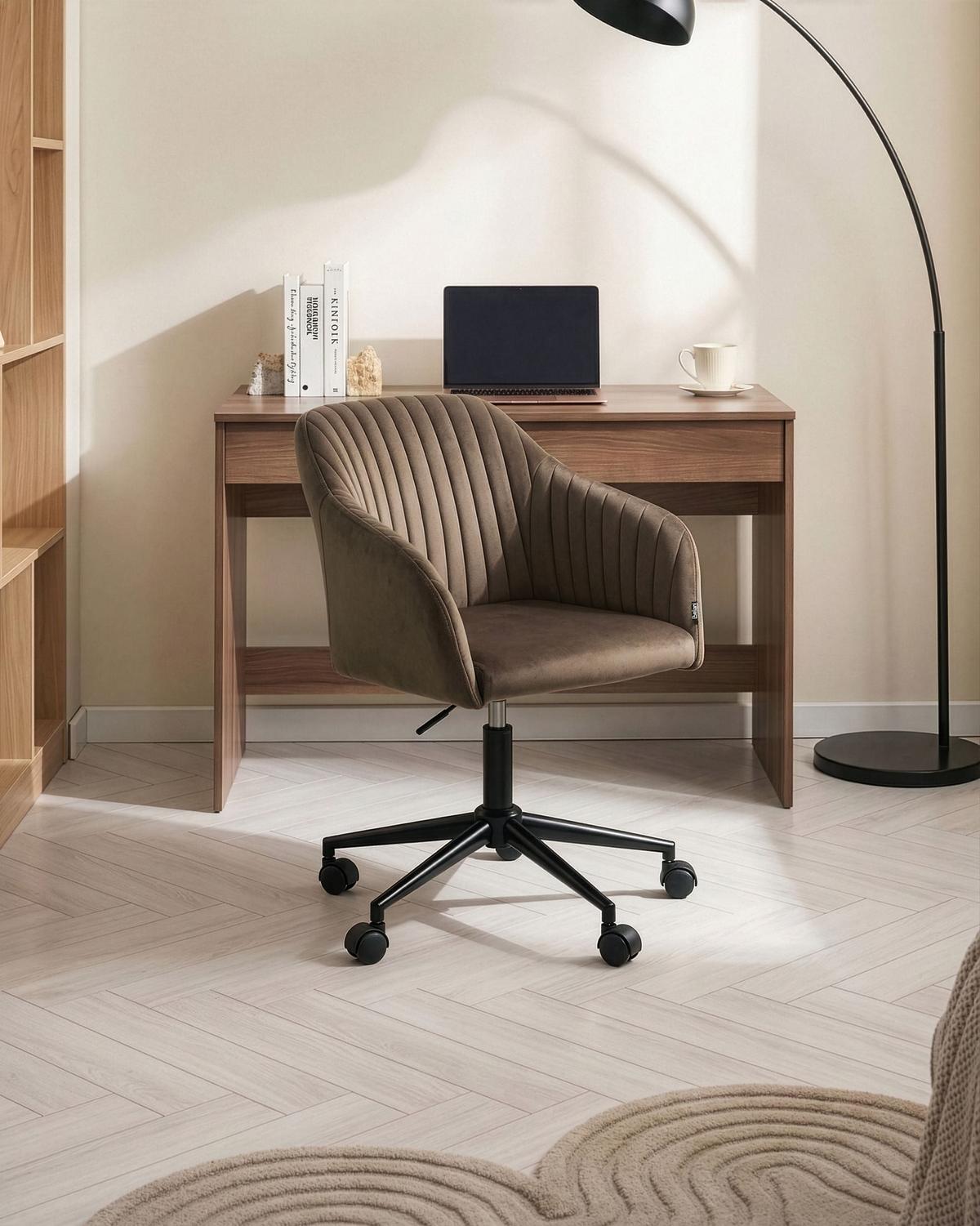 SCHREIBTISCHSTUHL Samtstoff Braun Venice - Braun, Textil (64/79/64cm) - Beliani