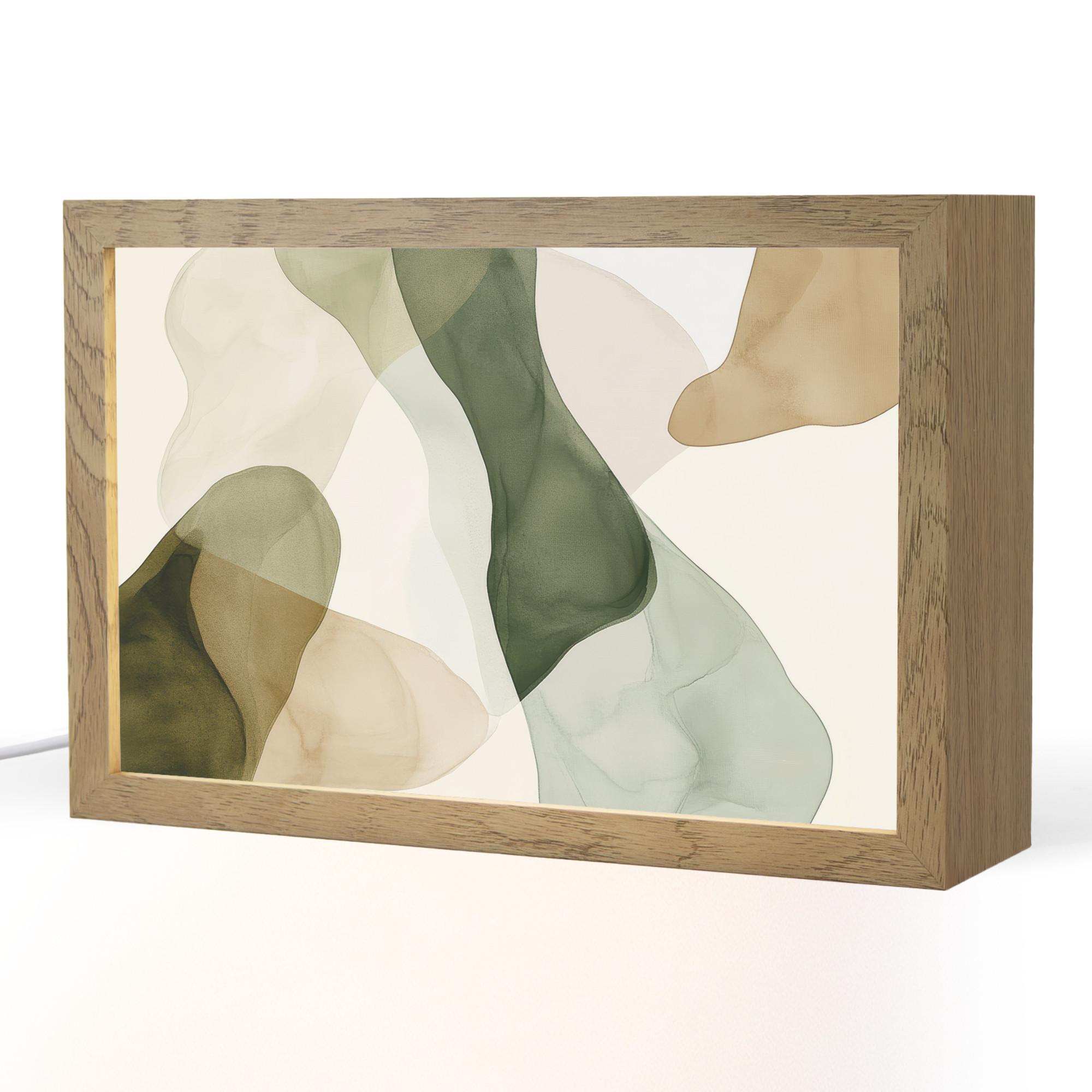 TISCHLEUCHTE Japandi - Abstrakt - Grün 30x20 cm - Buchefarben, Holzwerkstoff (8/30/20cm) - OnlyWow