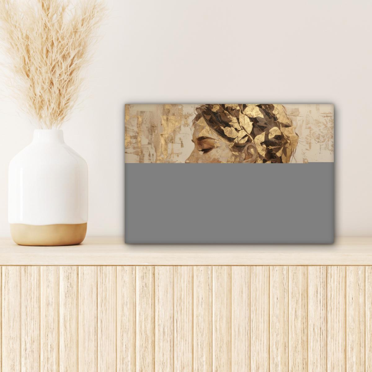 LEINWANDBILD Frau - Gold - Abstrakt - Textur Deko Schlafzimmer 30x20 cm - Goldfarben, Textil (30/20cm) - MuchoWow