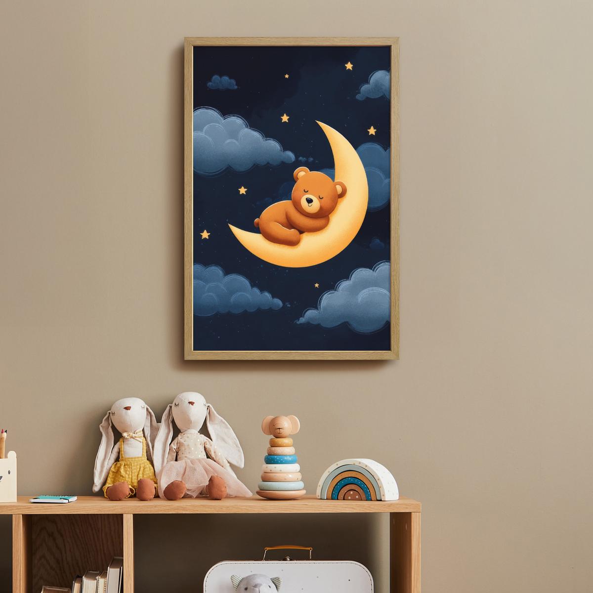NACHTTISCHLAMPE MIT AKKU Teddybär - Mond - Wolken - Sterne 40x60 cm - Dunkelblau, Holzwerkstoff (8/40/60cm) - OnlyWow