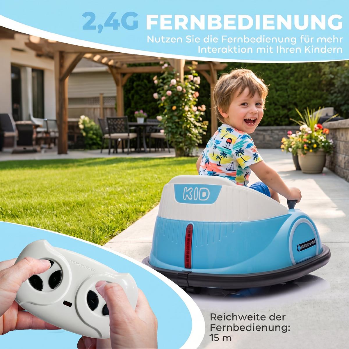 12V Kinder Autoscooter mit 2,4 G Fernbedienung, Elektro Bumper mit Musik - Blau, Kunststoff (66.5/64.5/39cm) - AIYAPLAY
