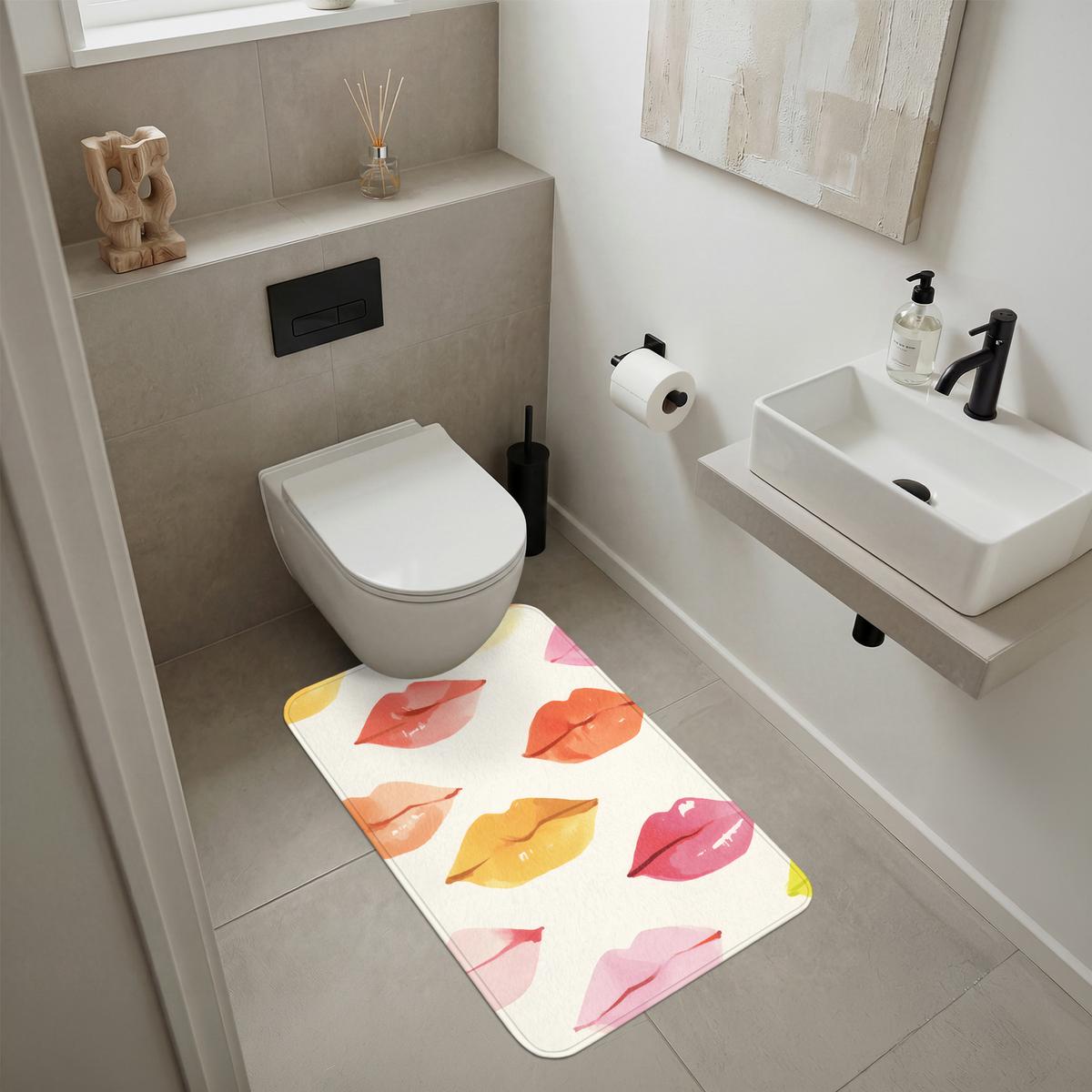 BADEMATTE Lippen - Bunt - Glänzend 60x90 cm - Rosa, Textil (60/90cm) - OnlyWow