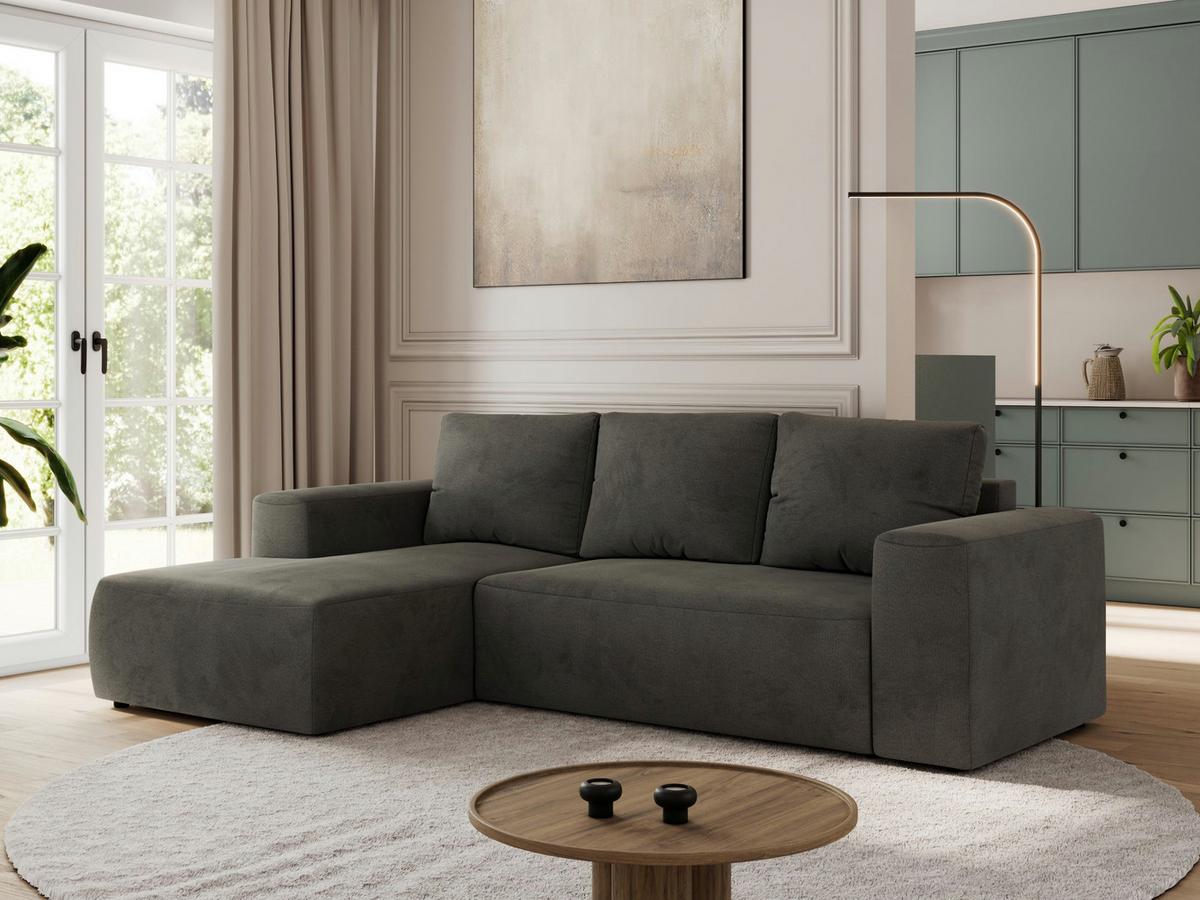 ECKSOFA TRENTINO L Dunkelgrau Velvet - Links - Dunkelgrau/Schwarz, Kunststoff/Textil (266/164cm) - MKS