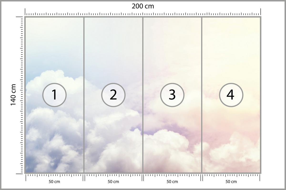 FOTOTAPETE für Schlafzimmer Blau Rosa Himmel Wolken 200x140 - Blau/Beige, Papier (200/140cm) - Muralo
