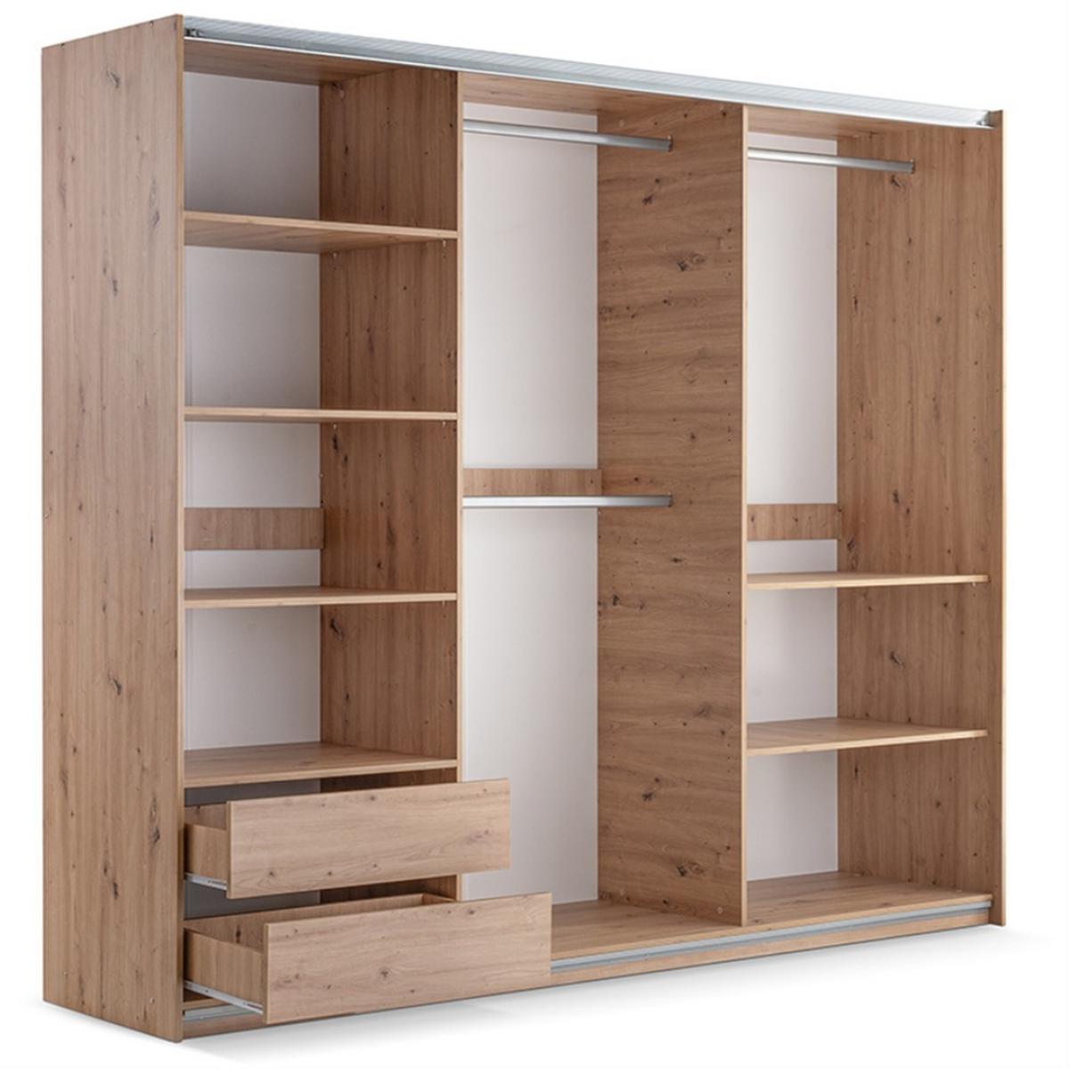 SCHWEBETÜRENSCHRANK Soria mit 2 Türen und Spiegel, 250 cm, eiche Artisan - Eiche Artisan, Holzwerkstoff (250/215/65cm) - Beautysofa