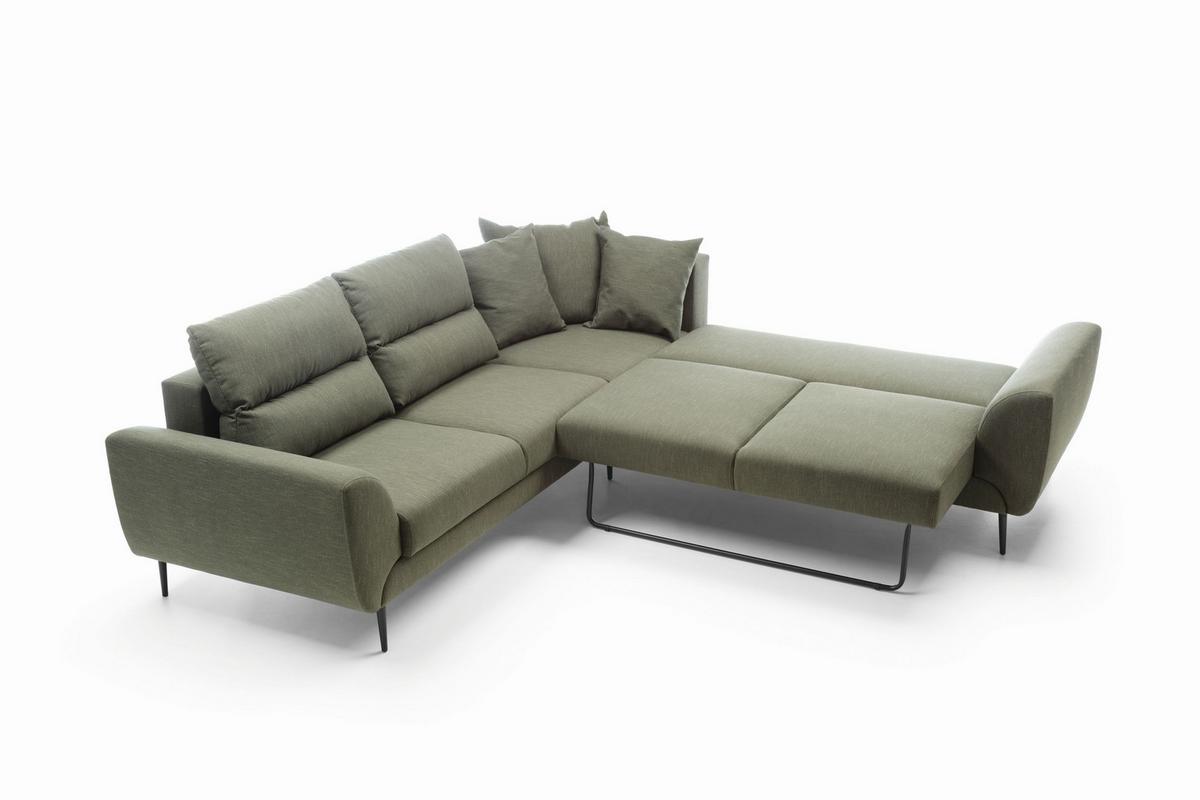 ECKSOFA SETTE Grün Velours-Stoff mit Schlaffunktion - Grün, Holz (265/265cm) - MASSENO
