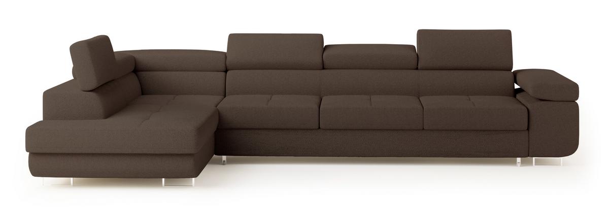 ECKSOFA VICENTE Braun Boucle-Stoff mit Schlaffunktion - Braun, Holz (346/202cm) - MASSENO