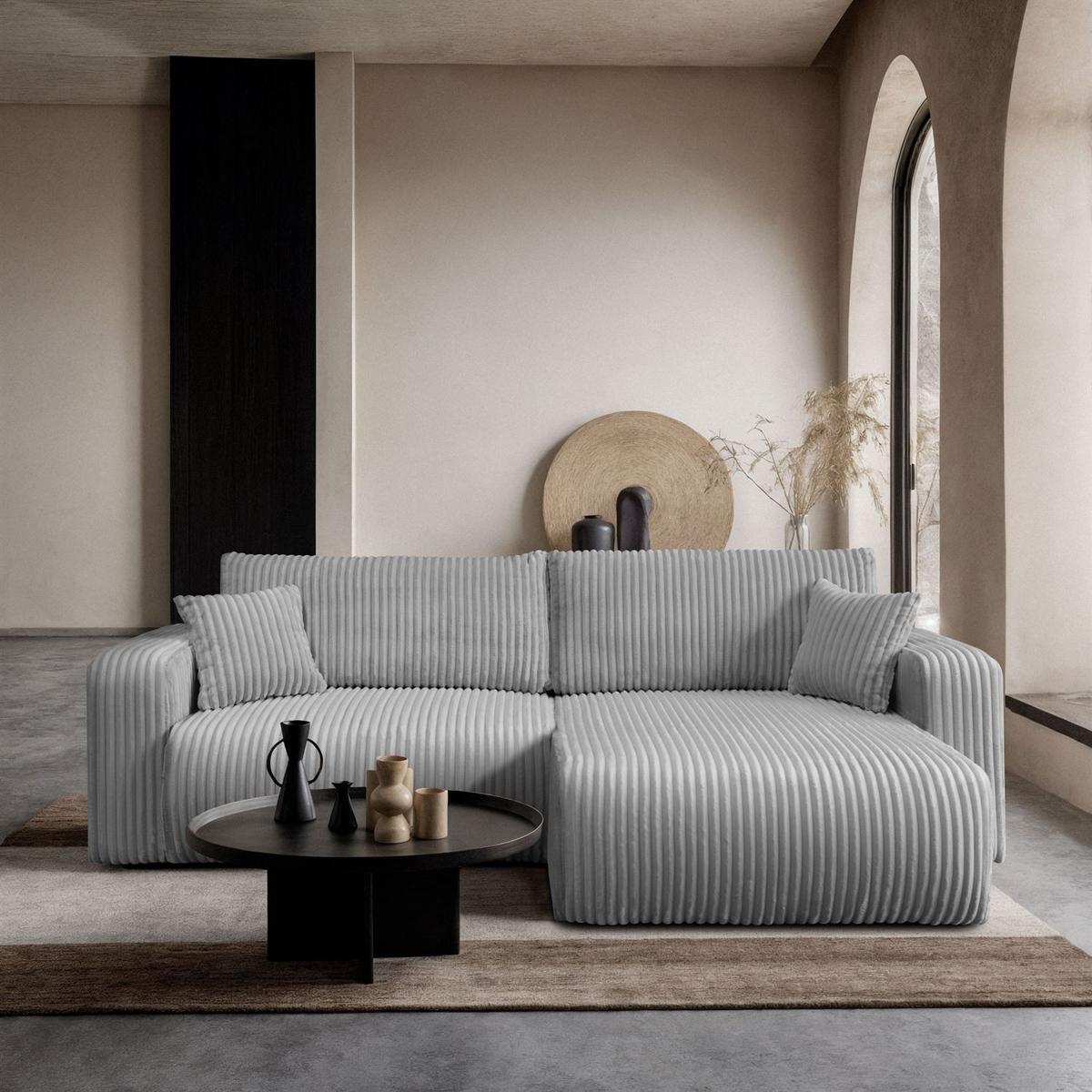 ECKSOFA MOVE mit Schlaffunktion und Bettkasten, Tilia 86 - Hellgrau, Textil (247/143cm) - Lookway