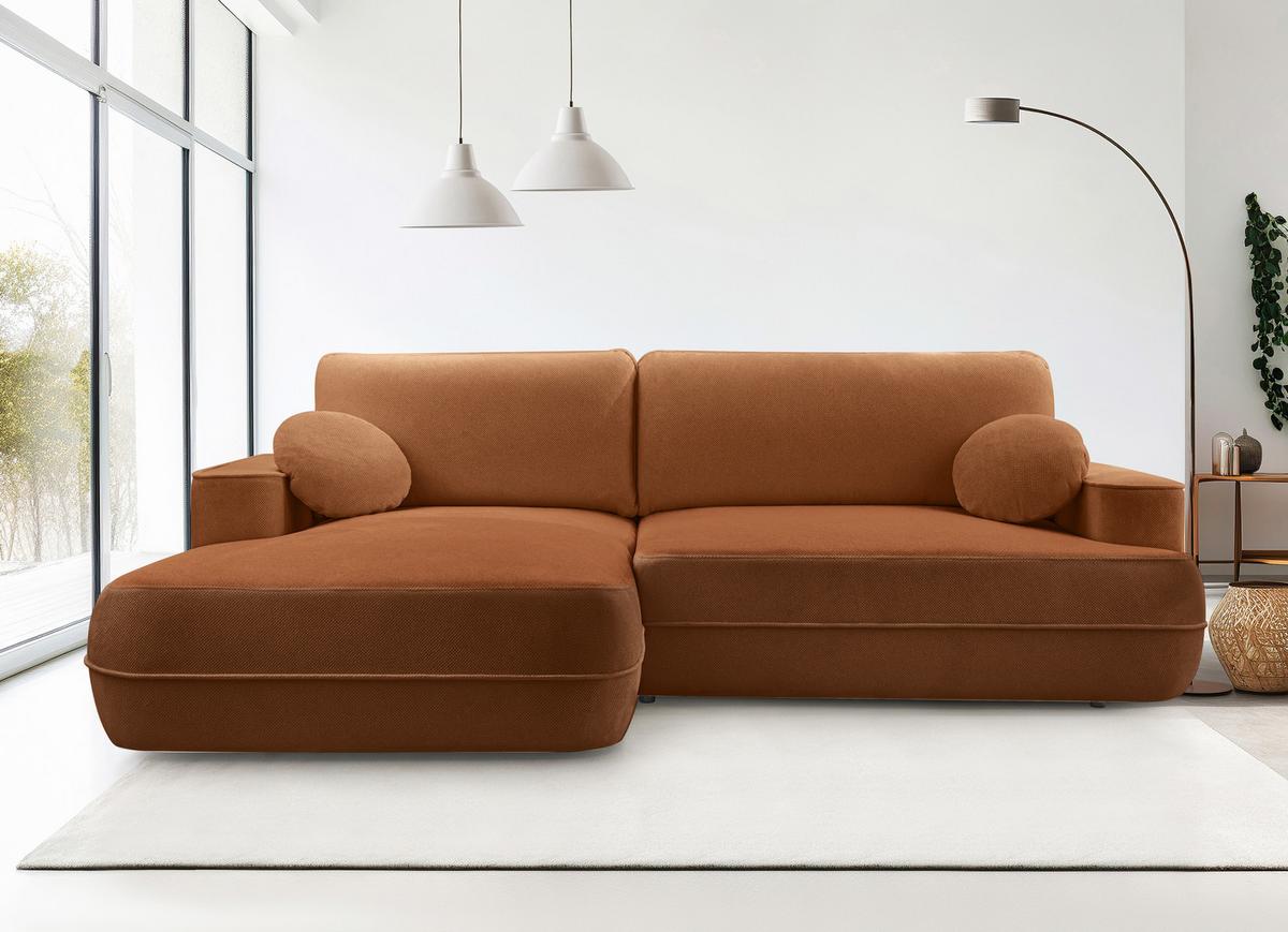 ECKCOUCH L Form Peoni Kupferfarbe 267/168/87 cm mit Schlaffunktion L - Dunkelorange/Schwarz, Kunststoff/Textil (168/267cm) - AX Living