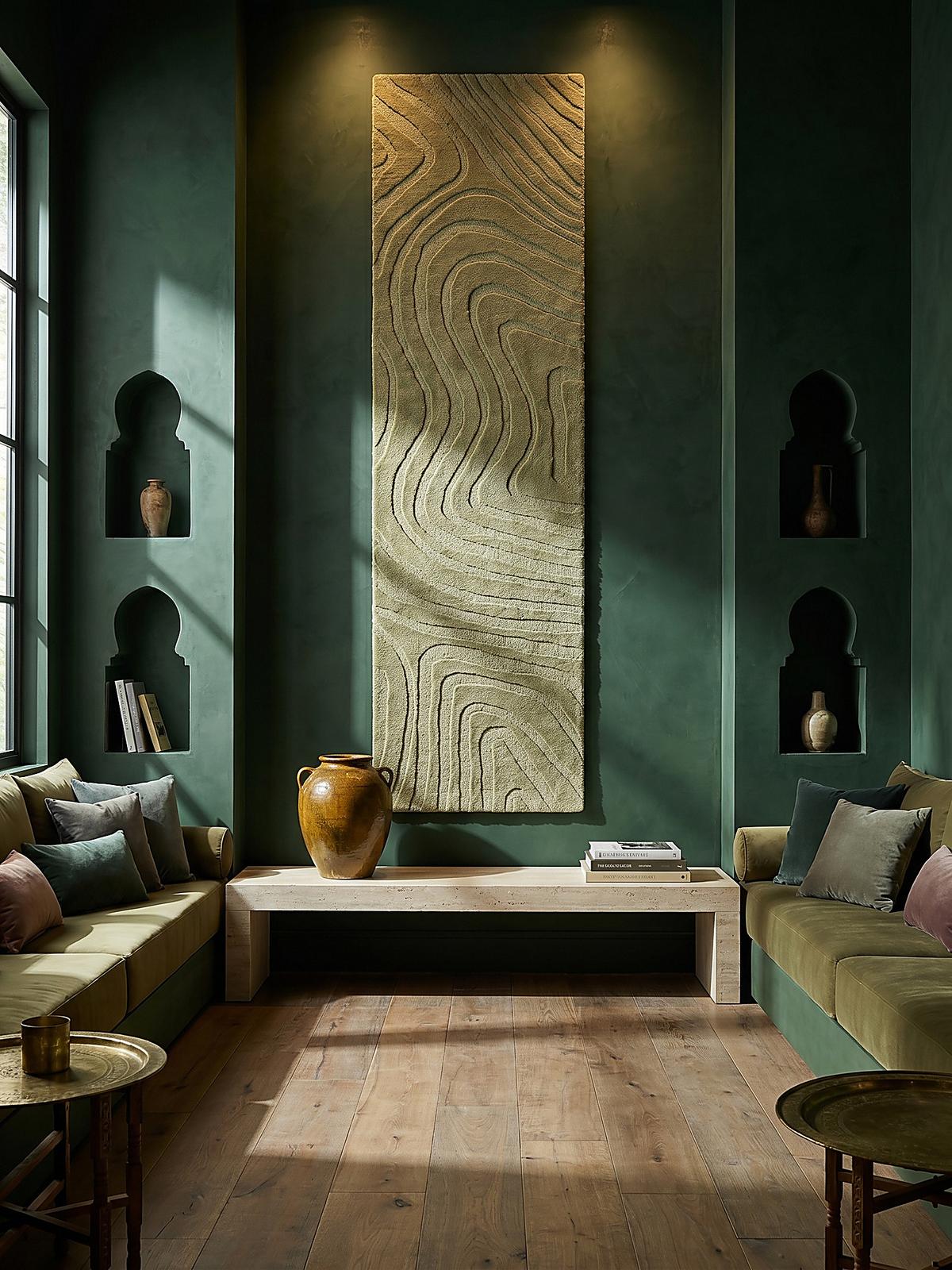 WOLLTEPPICH LEVEN, abstrakt, Olivegrün, 60 x 230 cm - Grün, Textil (230/60cm) - KADIMA DESIGN