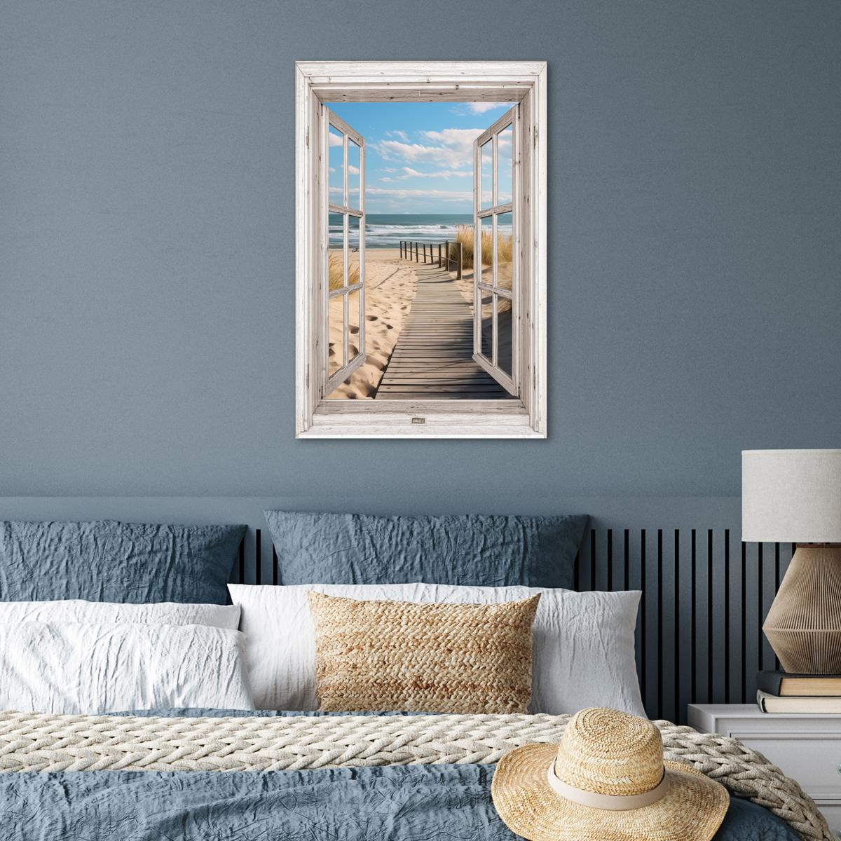 POSTER Fenster - Meer - Küste - Natur - Ausblick - Strand - Wattenmeer Wanddeko 40x60 cm - Beige, Papier (40/60/0.1cm) - MuchoWow