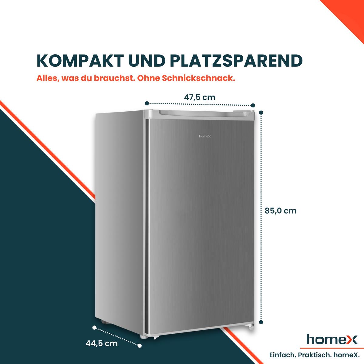 KÜHLSCHRANK CS0881-S ohne Gefrierfach klein - 90L Nutzinhalt, freistehend, kompakt, silber - Silberfarben, Glas/Kunststoff (47.5/85/44.5cm) - homeX