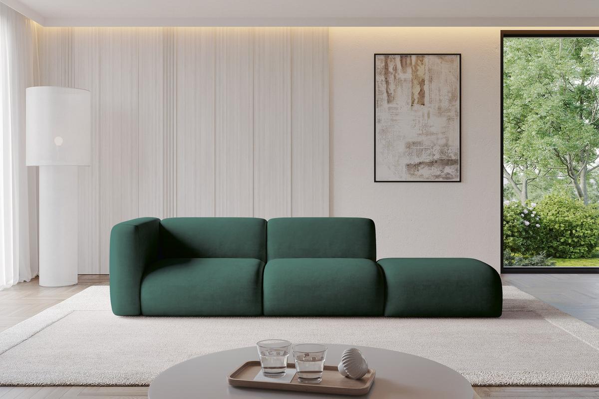 SOFA Ottomane Links MIRA-S3 296x89x70 Grün Velours - Dunkelgrün/Schwarz, Holzwerkstoff/Kunststoff (296/70/89cm) - ALTDECOR