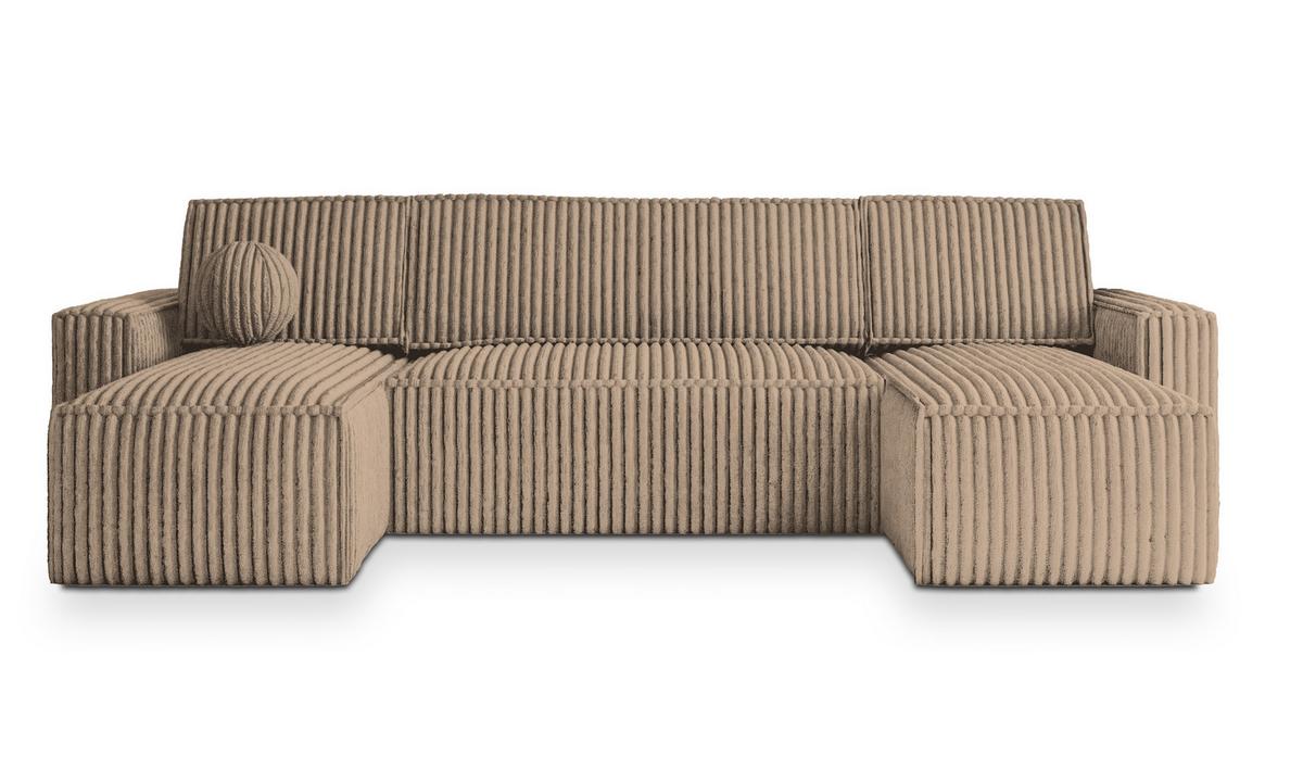 WOHNLANDSCHAFT PESANO T Beige Kordstoff mit Schlaffunktion - Beige/Grau, Holz/Kunststoff (306/85/140cm) - MASSENO