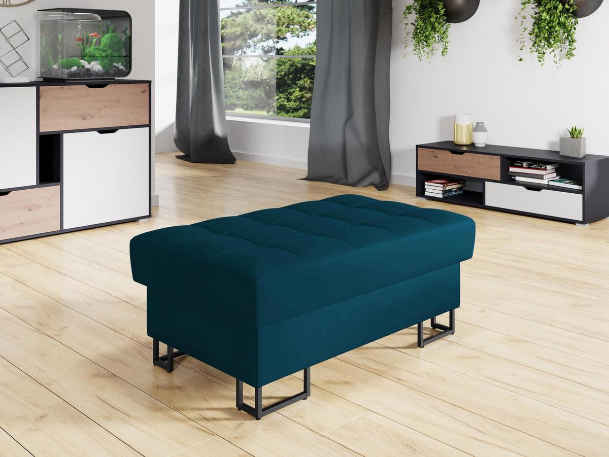 POLSTERHOCKER Laris - Türkis/Schwarz, Holz/Textil (106/44/67cm) - MIRJAN24