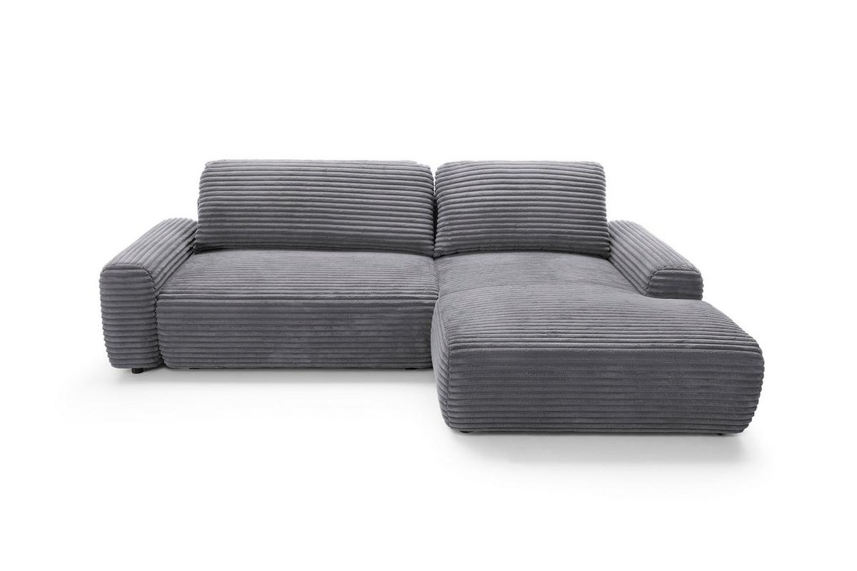 ECKSOFA OSSO Grau Velours-Stoff mit Schlaffunktion - Grau, Holz (264/162cm) - MASSENO