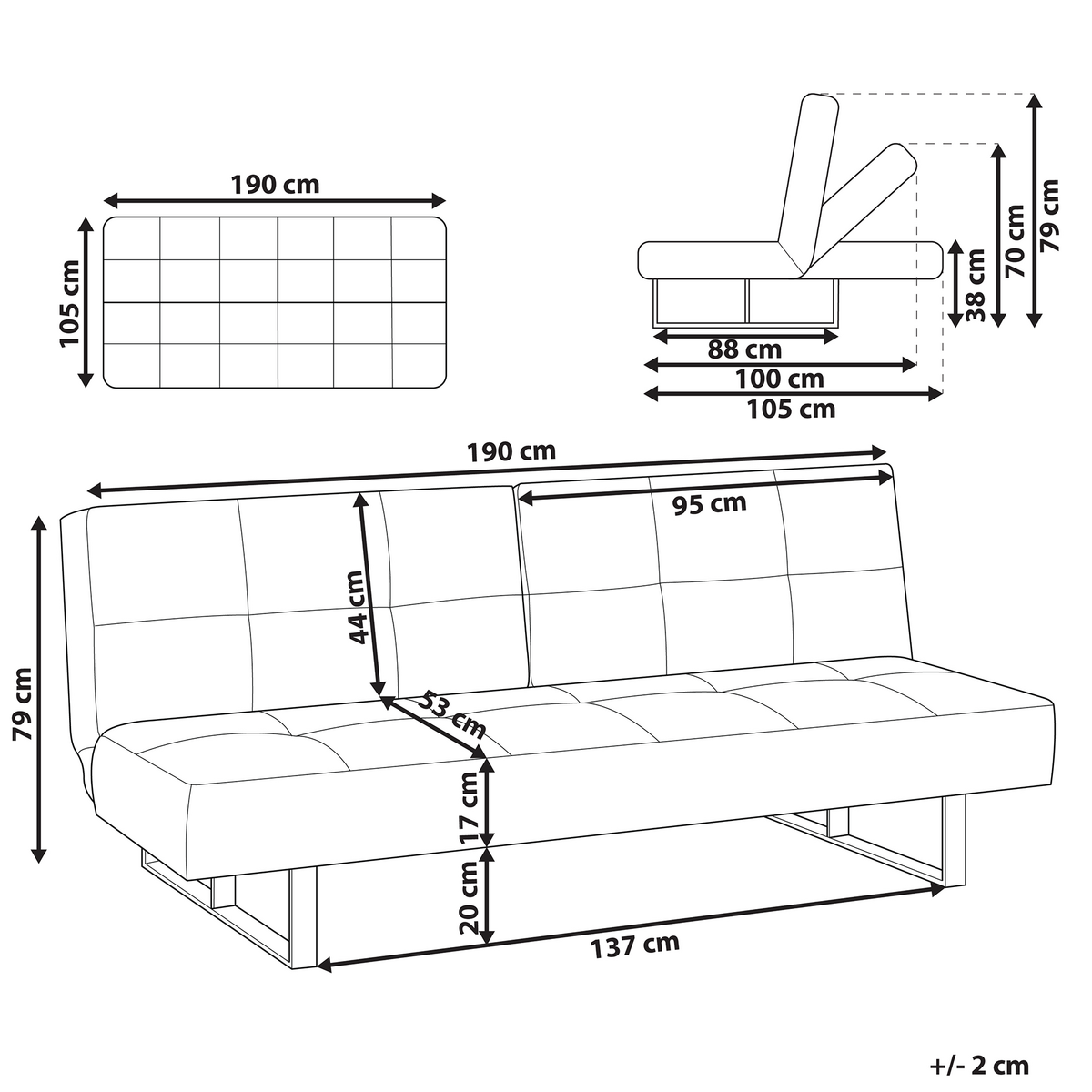 3-SITZER-SCHLAFSOFA grün Dublin - Silberfarben/Grün, Textil (190/38/88cm) - Beliani