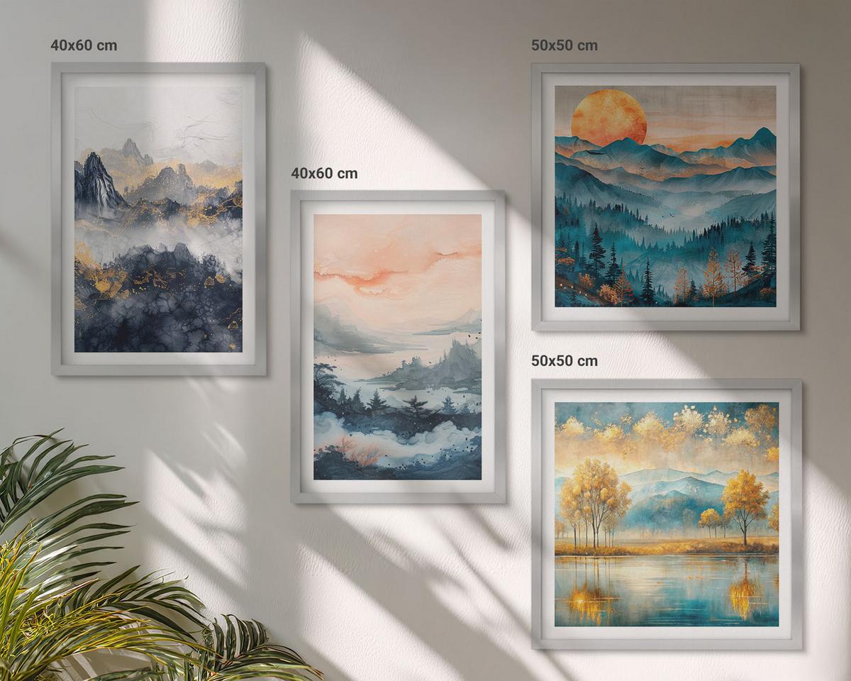 BILDER SET 4er Set - 50x50 cm & 40x60 cm Silberner Rahmen - Gemalte Abstraktionen der Natur - Silberfarben, Kunststoff (50/50cm) - TULUP