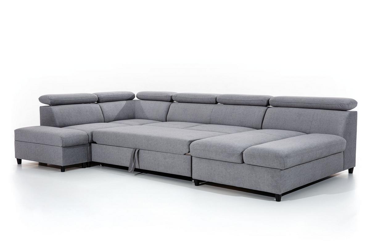 WOHNLANDSCHAFT Olettio Braun 342/205/96 cm – großes Sofa mit Schlaffunktion L - Schwarz/Braun, Holz/Textil (205/96/342cm) - AX Living