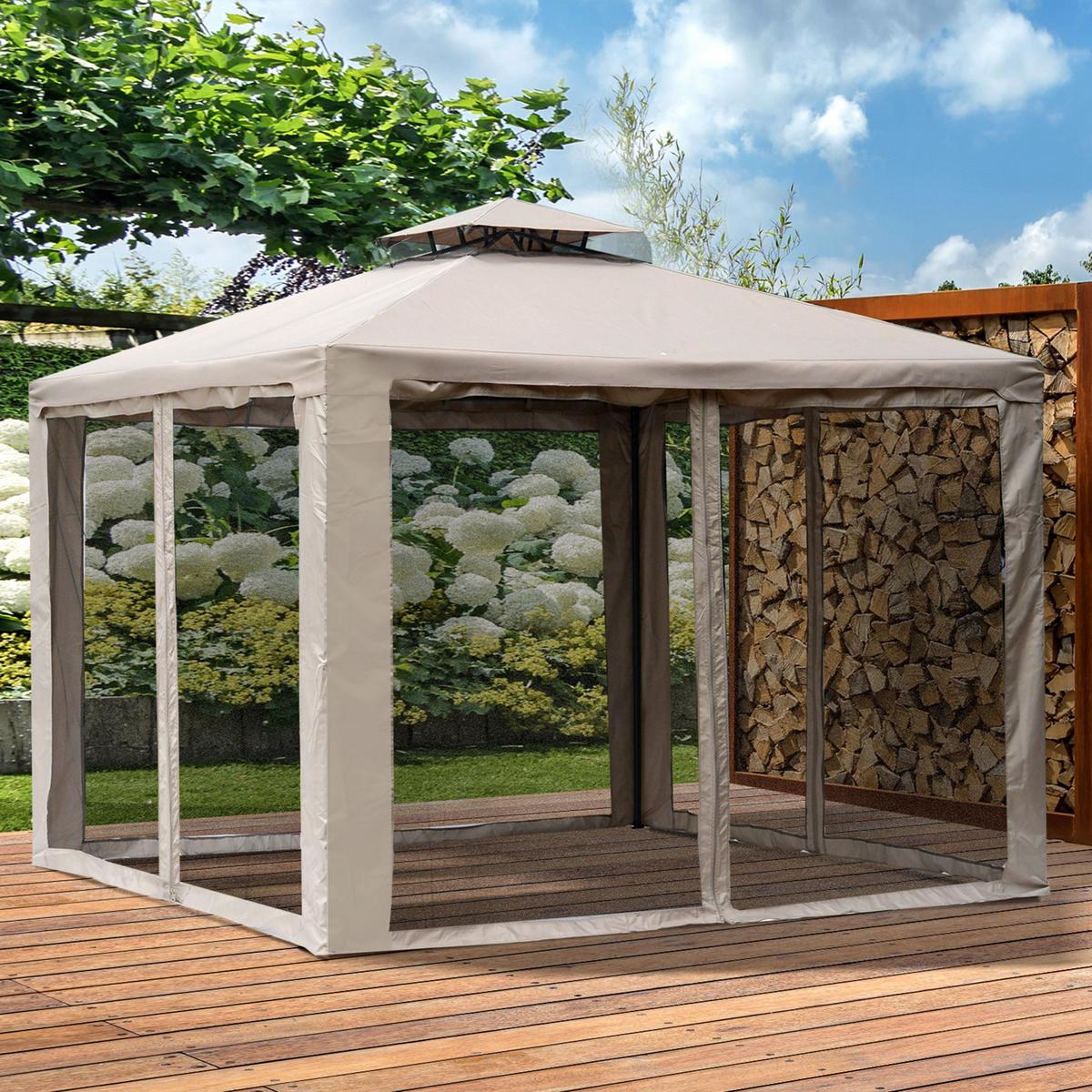 GARTENPAVILLON 3 x 3 m Pavillon Festzelt Partyzelt mit 4 x Seitenwand Grau - Grau, Kunststoff (294/265/294cm) - Outsunny