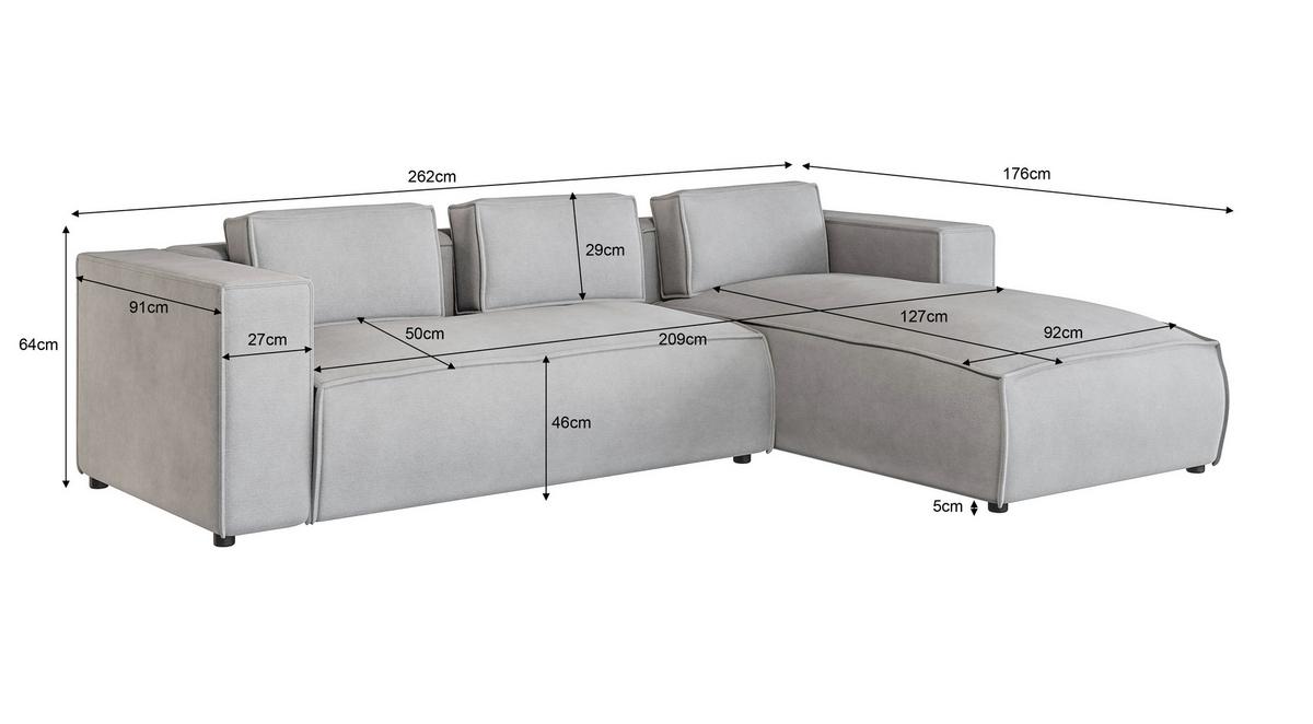 ECKSOFA Zenith Grau Luxusmicrofaser, Ottomane rechts - Schwarz/Grau, Holz/Kunststoff (262/176cm) - S-Style Möbel