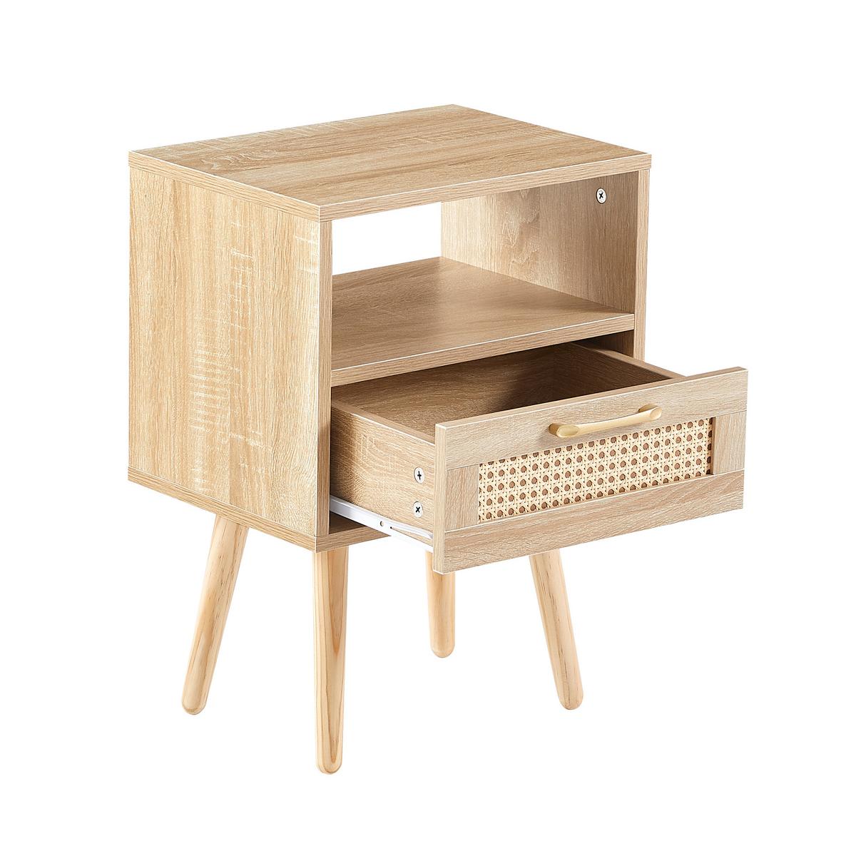 NACHTTISCH mdf rattan naturholzoptik mit schublade - Naturfarben, Holzwerkstoff (40/55/30cm) - Urban Meuble