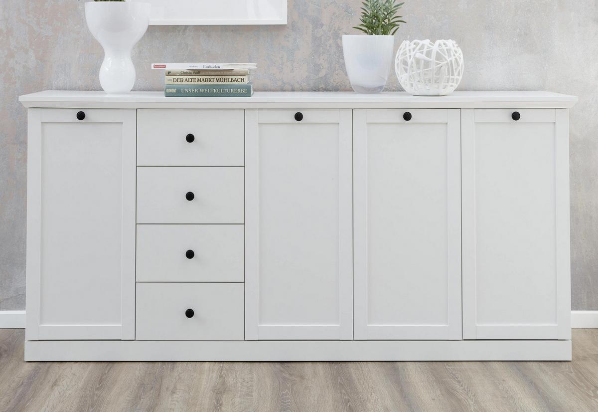 SIDEBOARD weiß, 195 x 88 cm Kommode im Landhausstil - Silberfarben/Weiß, Holzwerkstoff/Metall (195/88/41cm) - Top.Furn