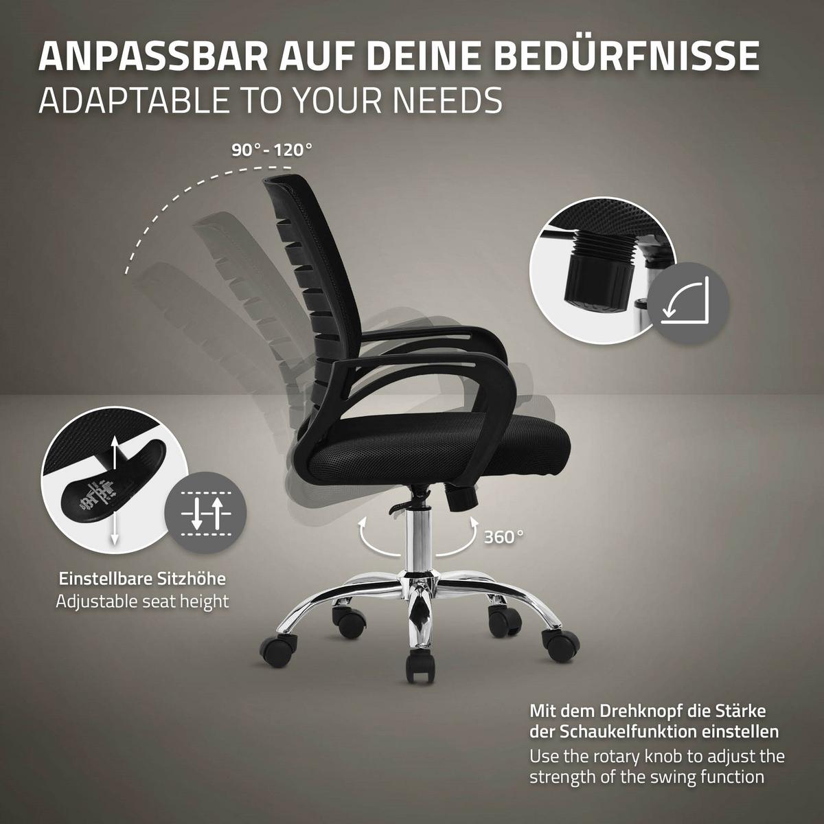 BÜROSTUHL Schwarz - Schwarz, Metall (54/99/59cm) - ML-DESIGN