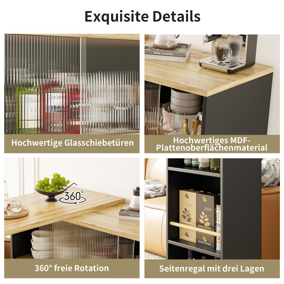 STEHTISCH mit Stauraum und Schiebetüren – Multifunktionaler Bartisch 120 cm - Schwarz, Holzwerkstoff/Metall (45/90/100cm) - Urban Meuble