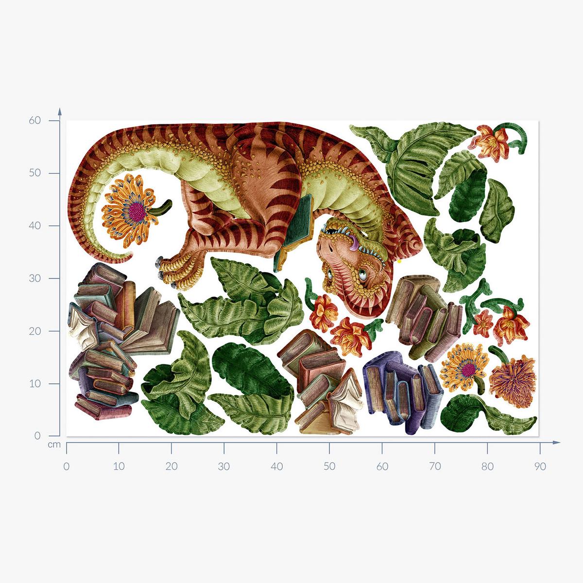 WANDAUFKLEBER 60x90cm - Dino der Leser - Multicolor, Kunststoff (60/90/0.1cm) - Wallfluent