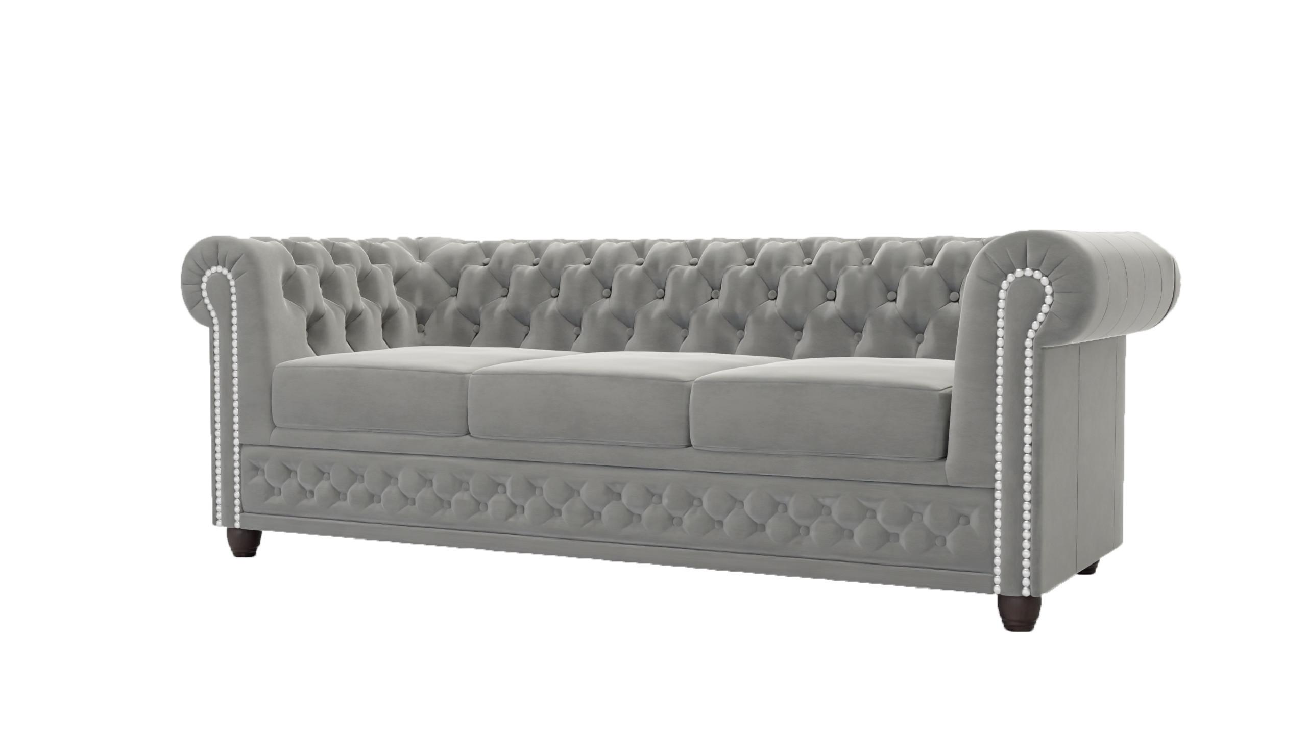 CHESTERFIELD-SOFA 3-Sitzer mit Schlaffunktion Nyx Grau Samt - Braun/Grau, Holz/Textil (203/28/86cm) - S-Style Möbel