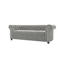 CHESTERFIELD-SOFA 3-Sitzer mit Schlaffunktion Nyx Grau Samt - Braun/Grau, Holz/Textil (203/28/86cm) - S-Style Möbel