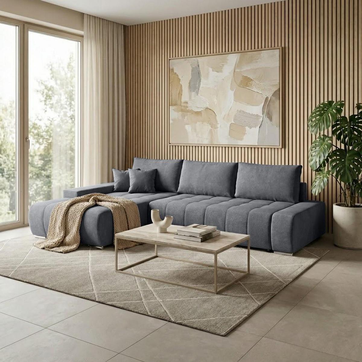 ECKSCHLAFSOFA Draco mit Schlaffunktion, links, Dunkelgrau - Dunkelgrau/Silberfarben, Textil/Metall (267/186cm) - Beautysofa