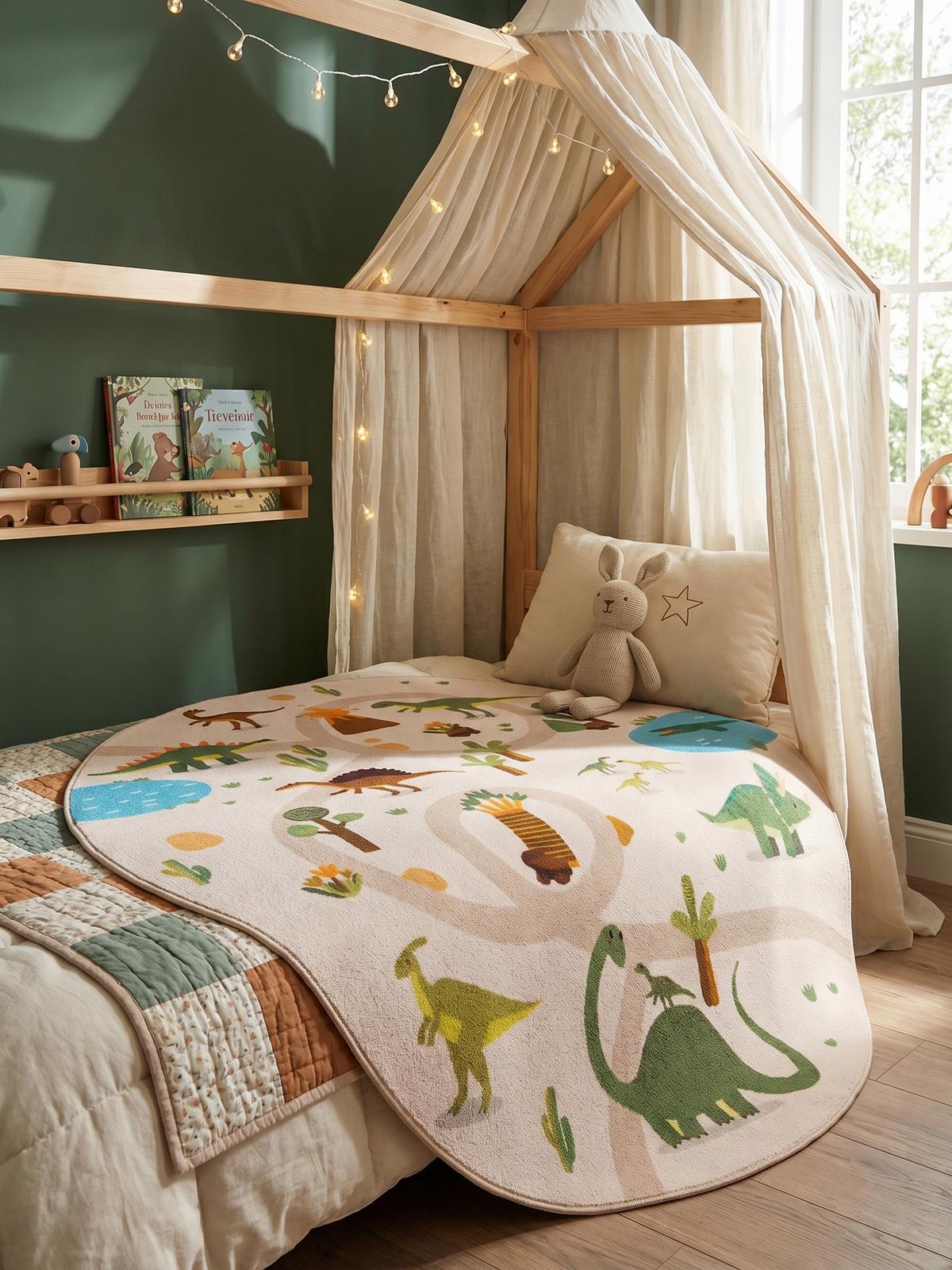 SPIELTEPPICH Waschbar TINO in Beige, mit Dino-Landschaft, Ø 120 cm - Beige, Textil (120/120cm) - KADIMA DESIGN