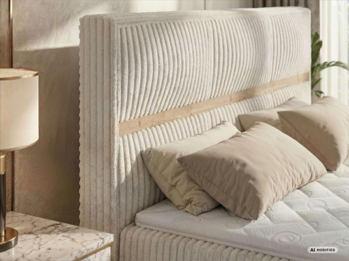BOXSPRINGBETT ORVO KING 160/200 - Beige Cord - Topper Visco - H3 - Beige/Schwarz, Kunststoff/Textil (160/200cm) - MKS