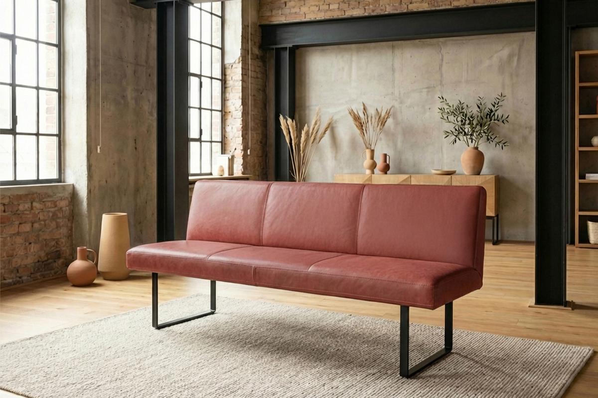 ESSZIMMERBANK ELEEN Rot Leder - Rot, Leder (223/85/69cm) - KAWOLA