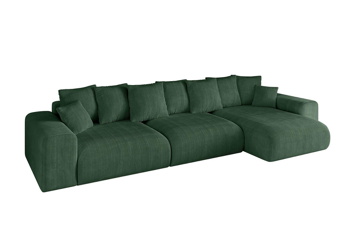 ECKSOFA Ottomane rechts ESKAR-L2 364x176x72 Grün Cord - Schwarz/Grün, Holzwerkstoff/Kunststoff (176/364cm) - ALTDECOR