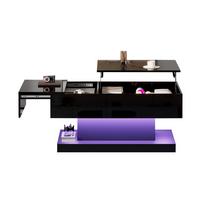 COUCHTISCH Hochglanz Schwarz mit LED Liftfunktion & Stauraum 100×50 cm - Weiß, Holzwerkstoff (50/100/45cm) - Urban Meuble