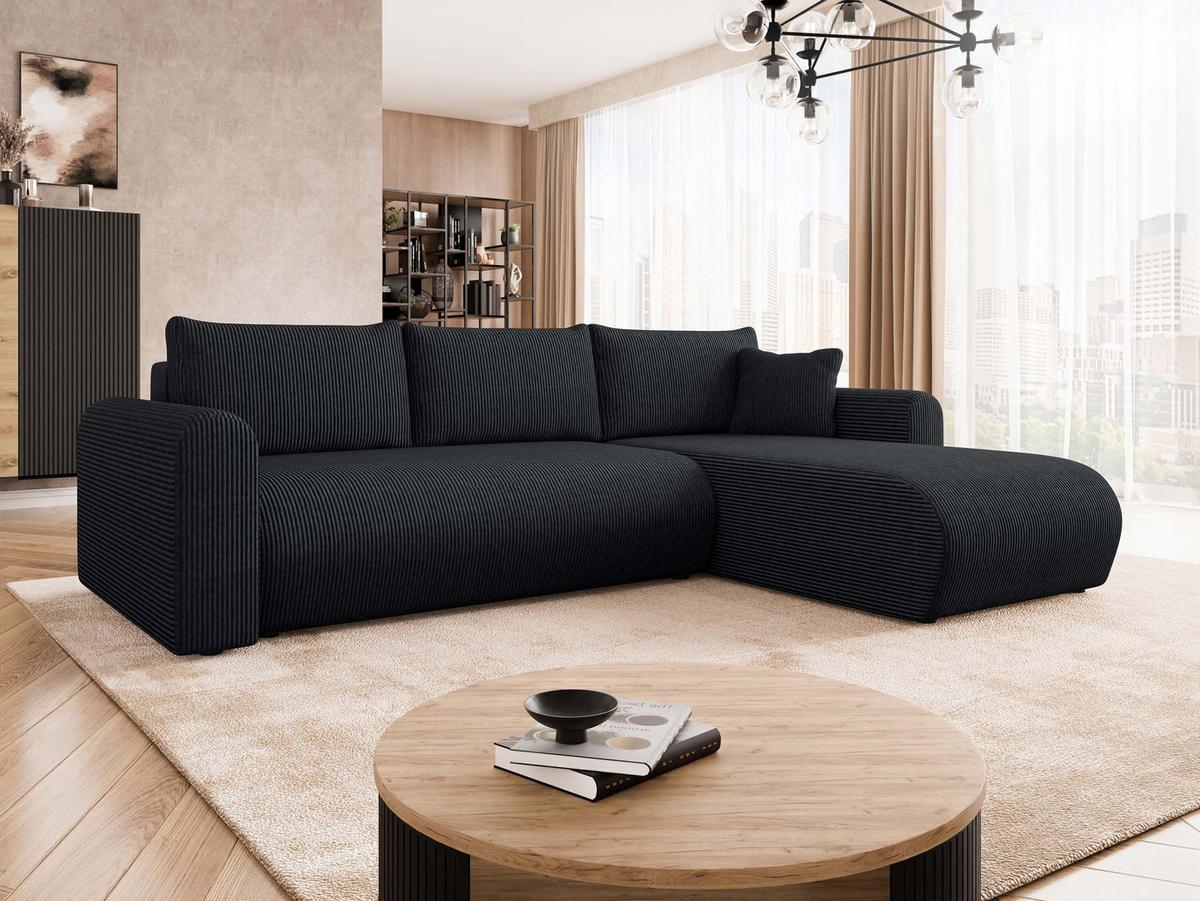 ECKSOFA Eliwo Cord - Schwarz, Holz/Textil (252/158cm) - MIRJAN24