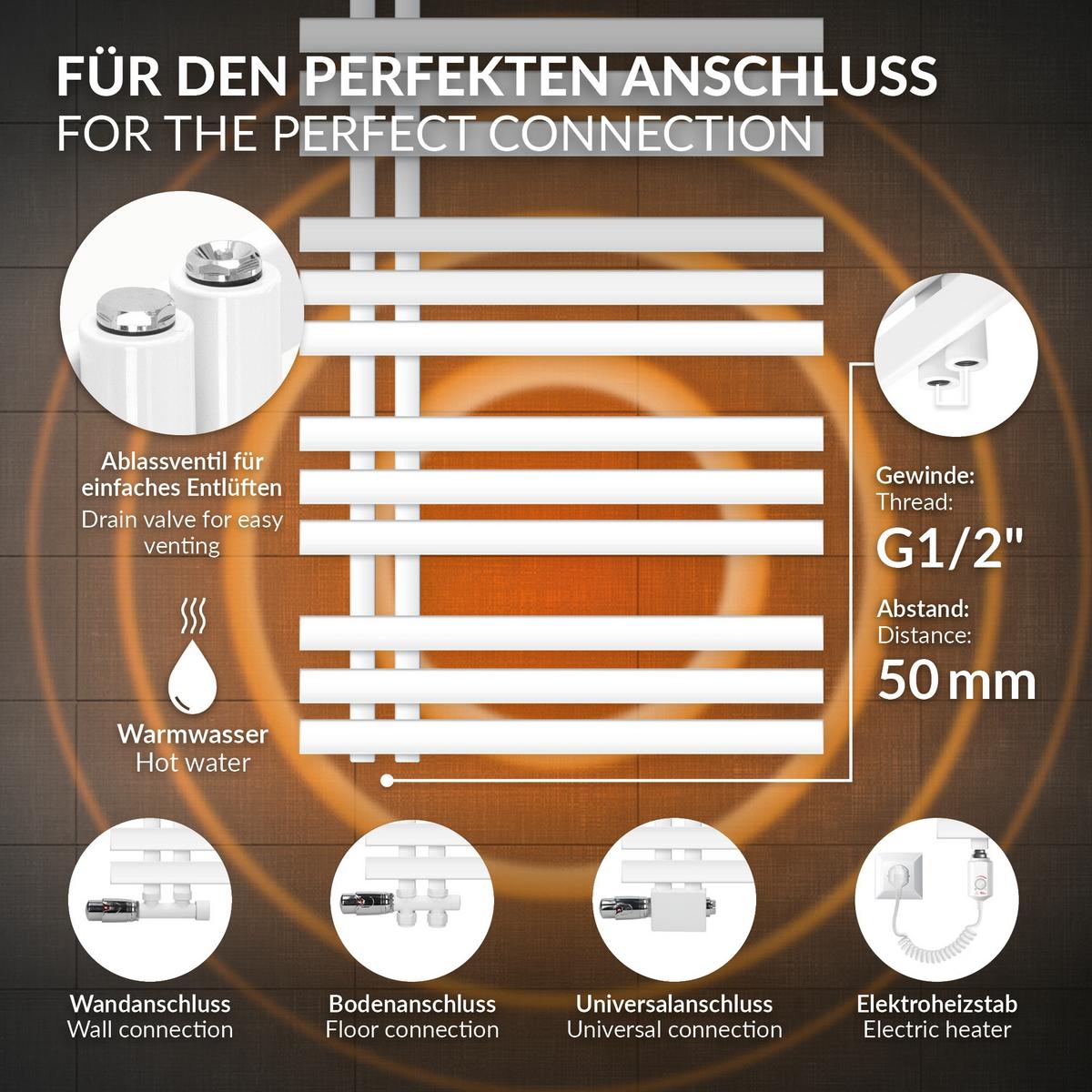 BADHEIZKÖRPER elektrisch IRON EM 600x1600 mm Weiß mit Heizstab 900W Digital - Weiß, Metall (60/160/3cm) - LuxeBath