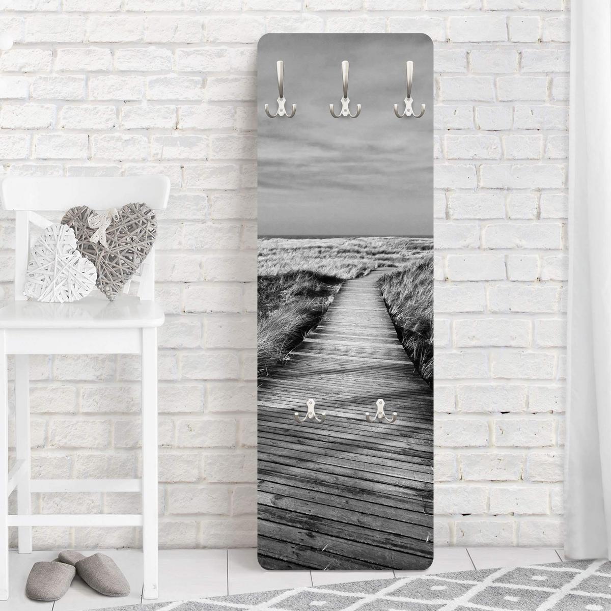 WANDGARDEROBE - Dünenweg auf Sylt II 34/105 cm - Schwarz, Holzwerkstoff (34/105/1.6cm) - Bilderwelten