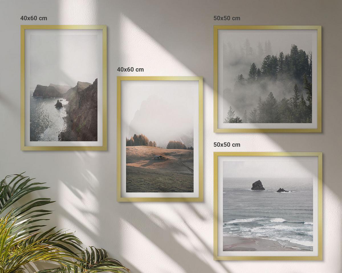 BILDER SET 4er Set - 50x50 cm & 40x60 cm Goldrahmen - Landschaften aus Bergen und Meer - Goldfarben, Kunststoff (50/50cm) - TULUP