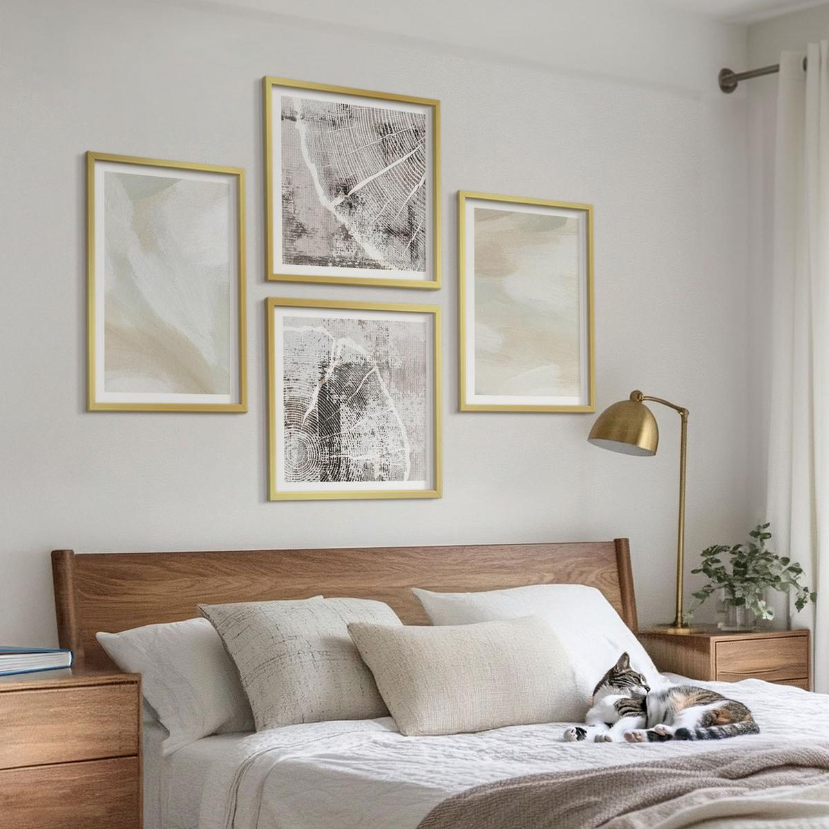 BILDER SET 4er Set - 50x50 cm & 40x60 cm Goldrahmen - Minimalismus der Farbstruktur - Goldfarben, Kunststoff (50/50cm) - TULUP