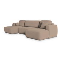 WOHNLANDSCHAFT SENTUM N Beige Boucle-Stoff mit Schlaffunktion - Beige/Schwarz, Holz/Kunststoff (330/90/148cm) - MASSENO