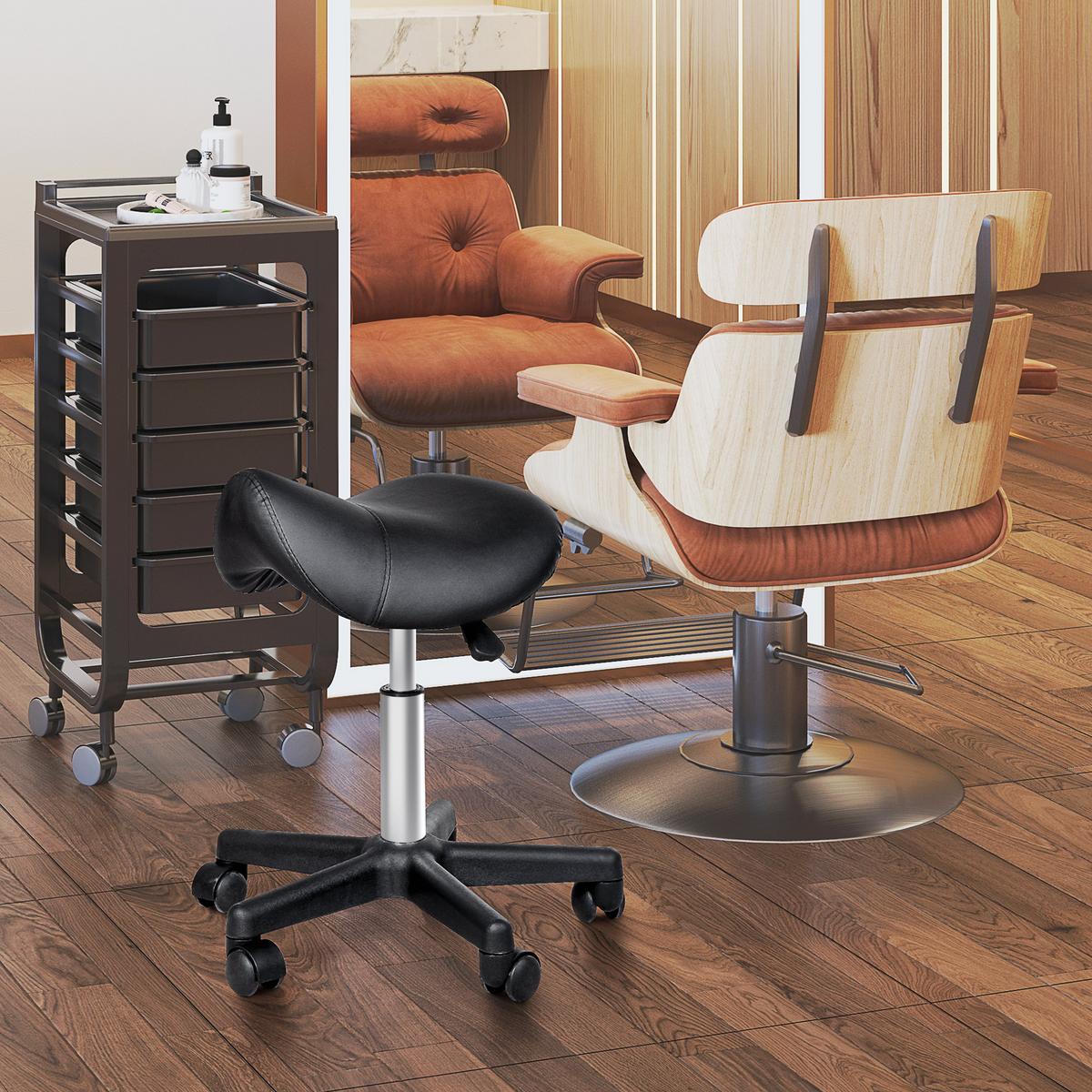 ROLLHOCKER Höhenverstellbarer Drehhocker Arbeitshocker mit Rädern Kunstleder - Schwarz, Leder (38/55/35cm) - HOMCOM