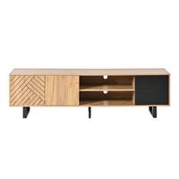 TV-LOWBOARD 180cm Holzoptik & Schwarz für 75-Zoll TV mit 2 Schubladen & Metallbeinen - Naturfarben, Holzwerkstoff (180/50/40cm) - Urban Meuble