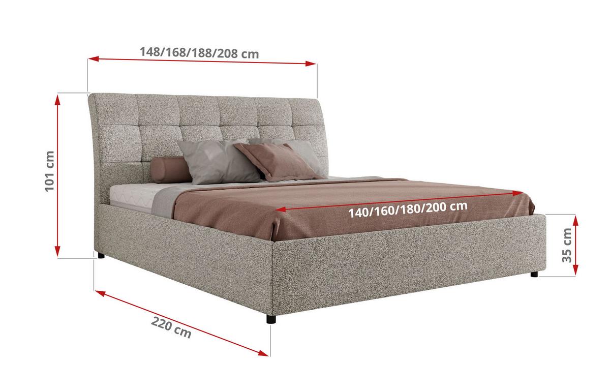 POLSTERBETT GALA CLASSIC 160/200 - Hellgrau Strukture - Schaum-Matratze - Hellgrau, Textil (160/200cm) - MKS