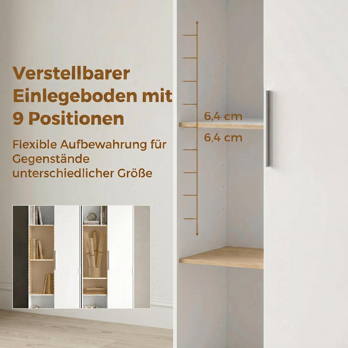 BÜCHERSCHRANK Spanplatte MDF Weiß - Silberfarben/Weiß, Holzwerkstoff/Kunststoff (35/160/60cm) - HOMCOM